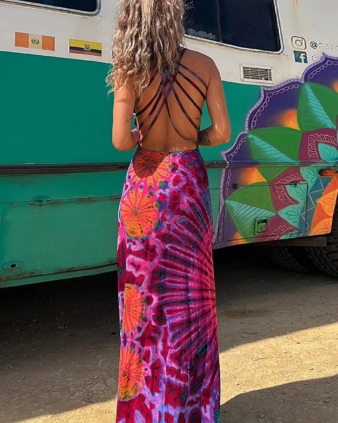 Lace-Up Tie Dye Maxi Dress