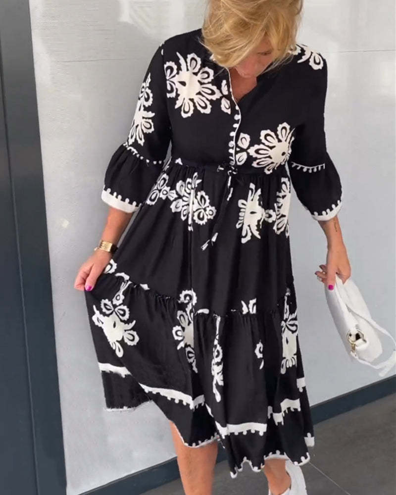 Sleeves Floral Print Dress