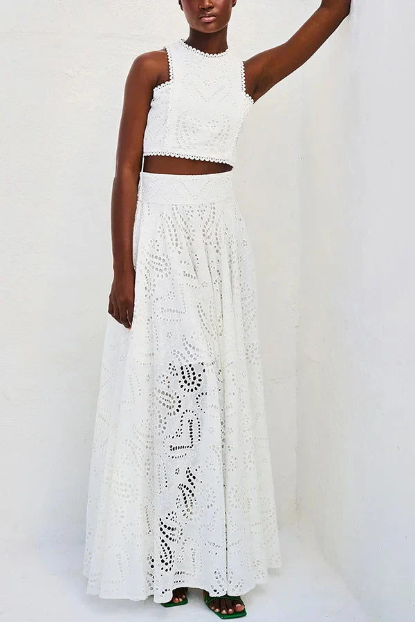 Embroidered Set Top and Maxi Skirt