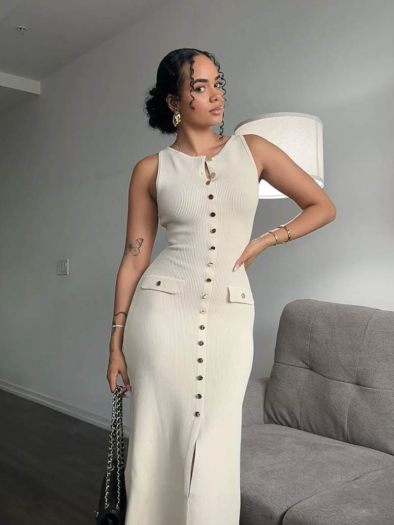 Buttoned Sleeveless Maxi Dress