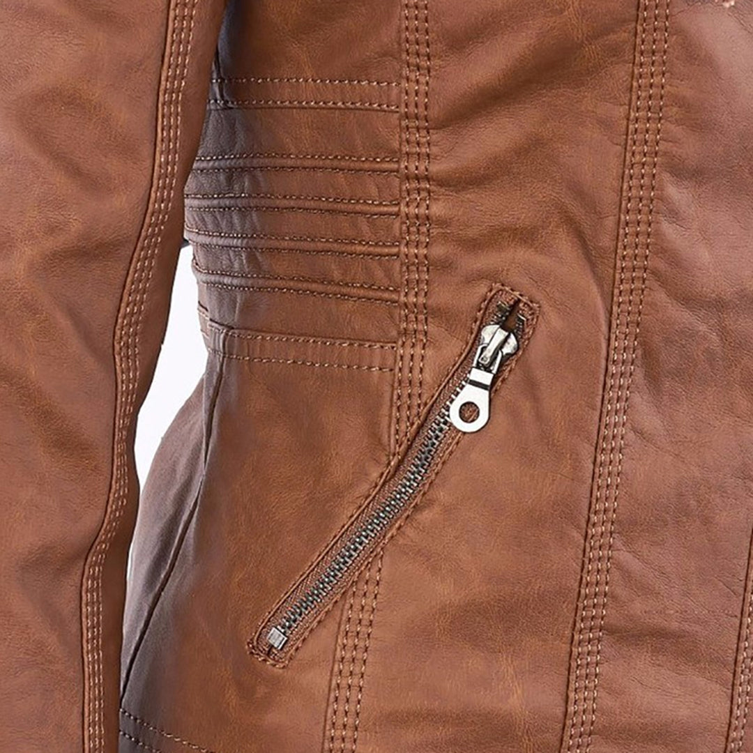 Vegan Leather Jacket With Detachable Hood