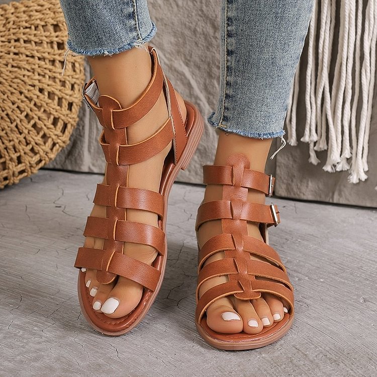 Summer Hollow Woven Thick Heel Non-Slip Sand Roman Shoes