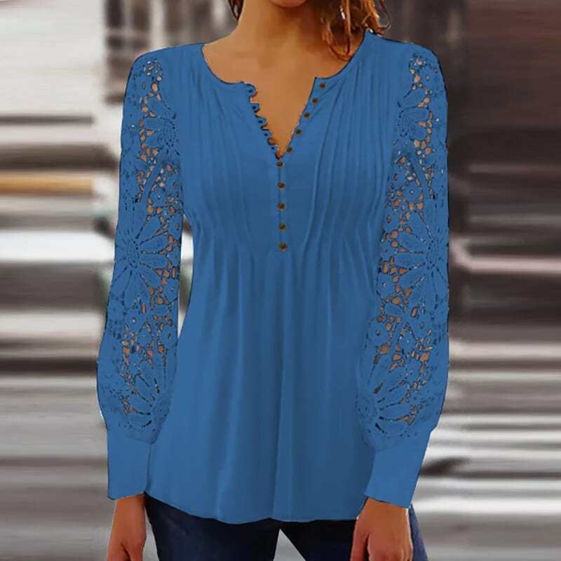 Lacey Pleated Buttoned Blouse