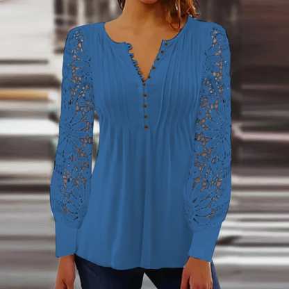 Lacey Pleated Buttoned Blouse