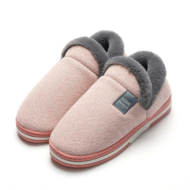 Women Cute Fur Slippers Heel Wrap Winter Footwear