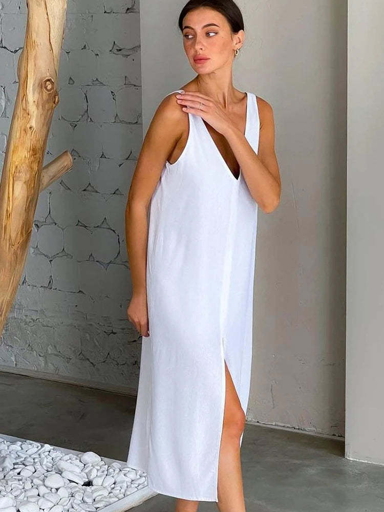 Linen Split Midi Dress