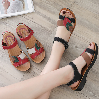 Women's Sandals Summer Flat Soft Bottom Non-Slip Red Comfortable Soft Leather Shoes