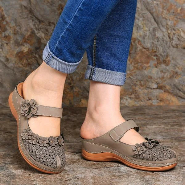 Comfy Floral Slip-On Wedge Sandal