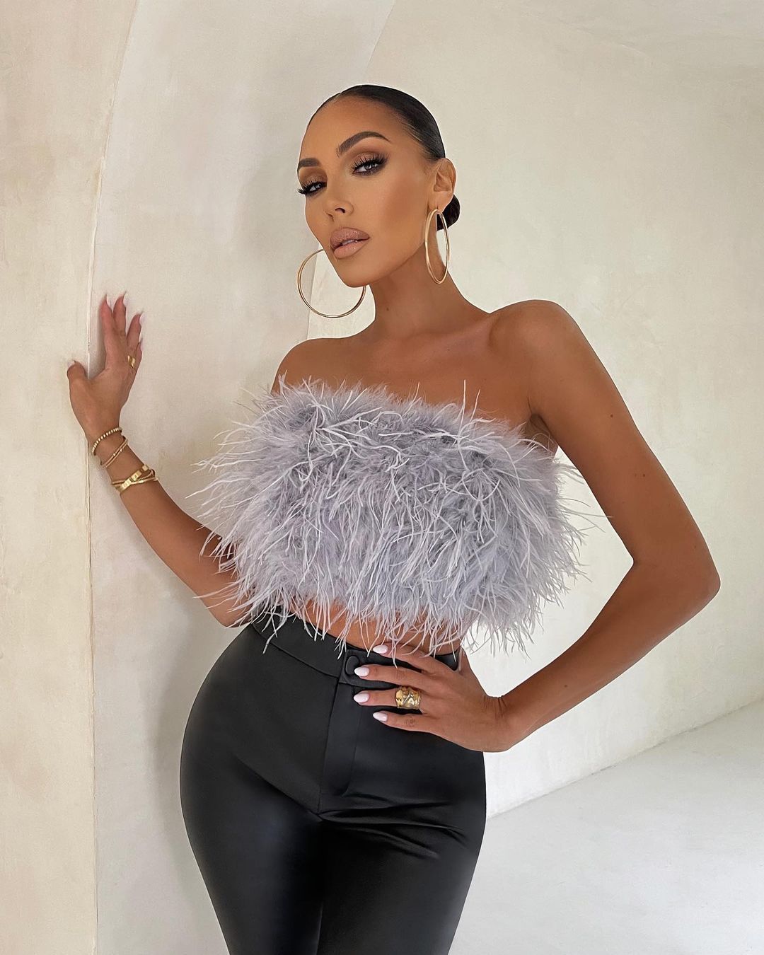 Strap Top With Imitation Feathers