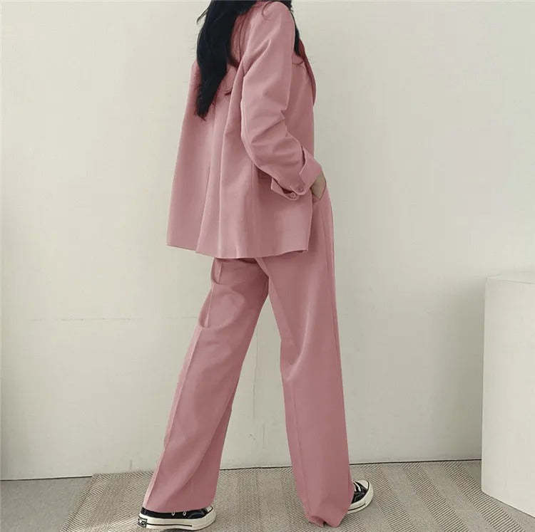 Plain Blazer and Straight Fit Pants Set