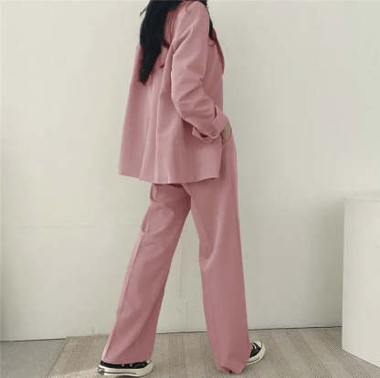 Plain Blazer and Straight Fit Pants Set