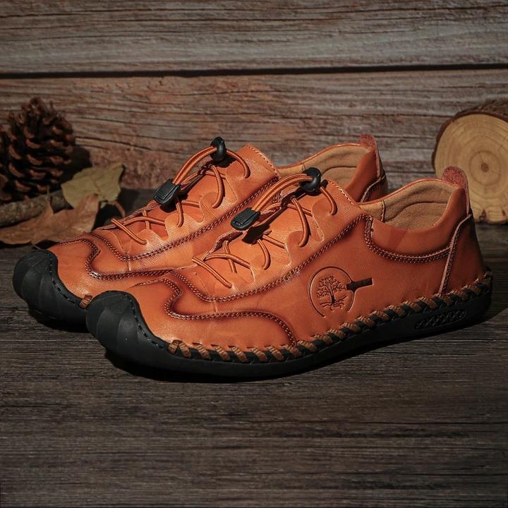 Men Hand Stitching Non Slip Elastic Lace Soft Sole Casual Leather Shoes Grounding shoes