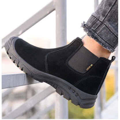 Anti-smashing Men Work Ankle Boots Suede Steel Toe Orthopedic Shoes