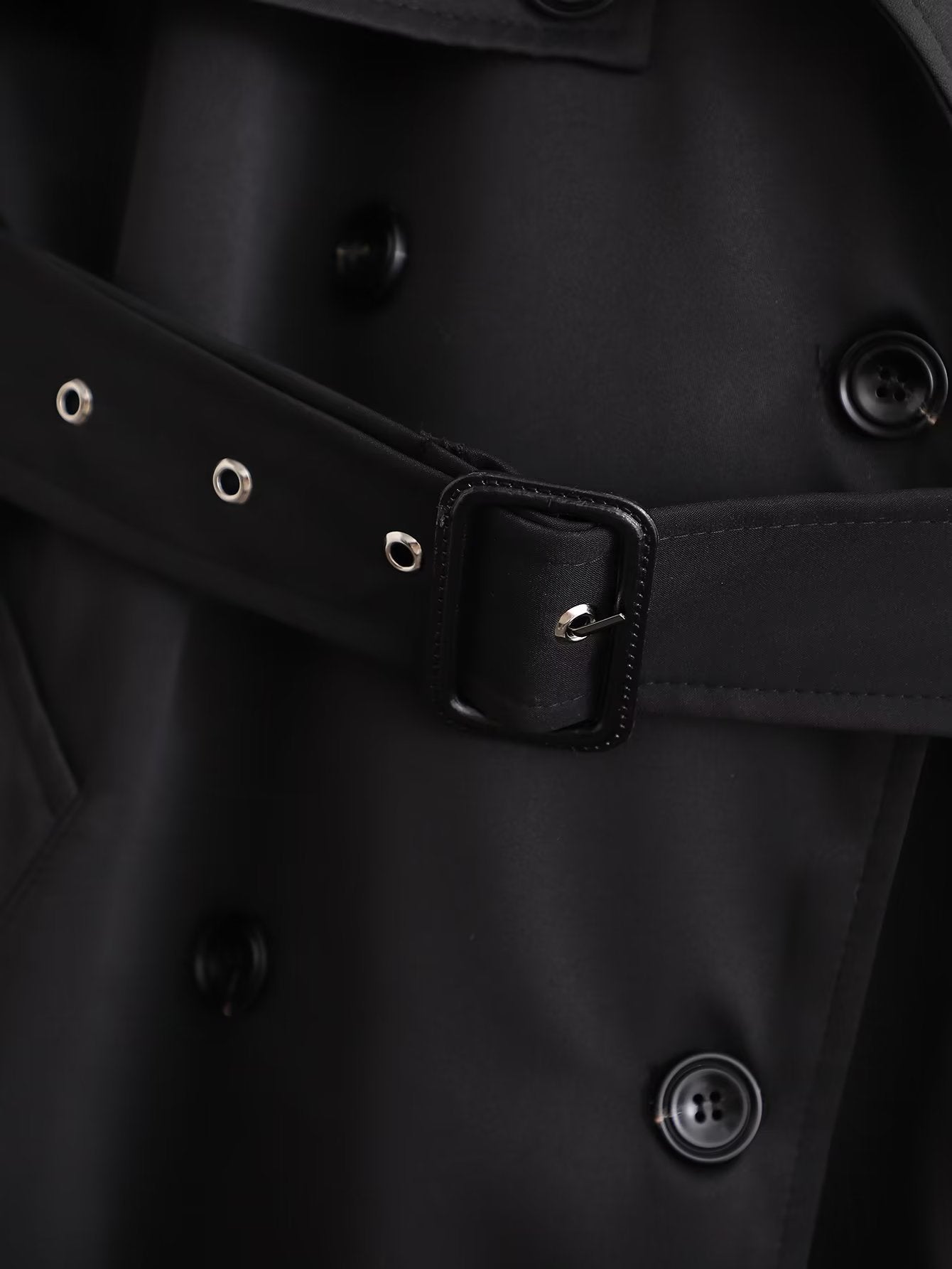 Women's Black Breasted Trench Coat