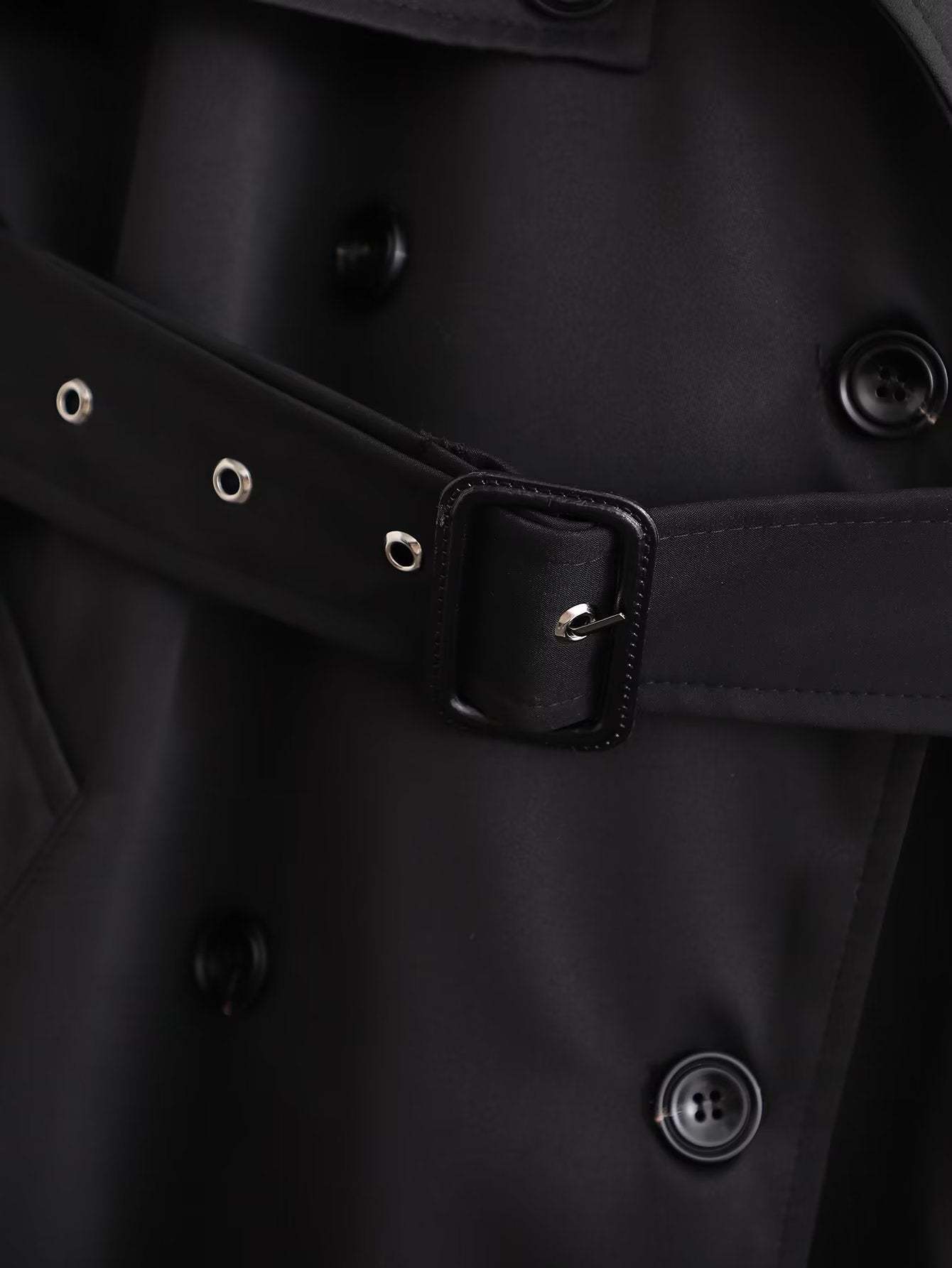 Women's Black Breasted Trench Coat