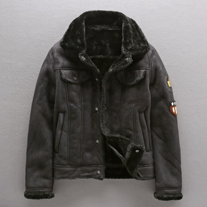Suede Biker Jacket With Lambswool Lining