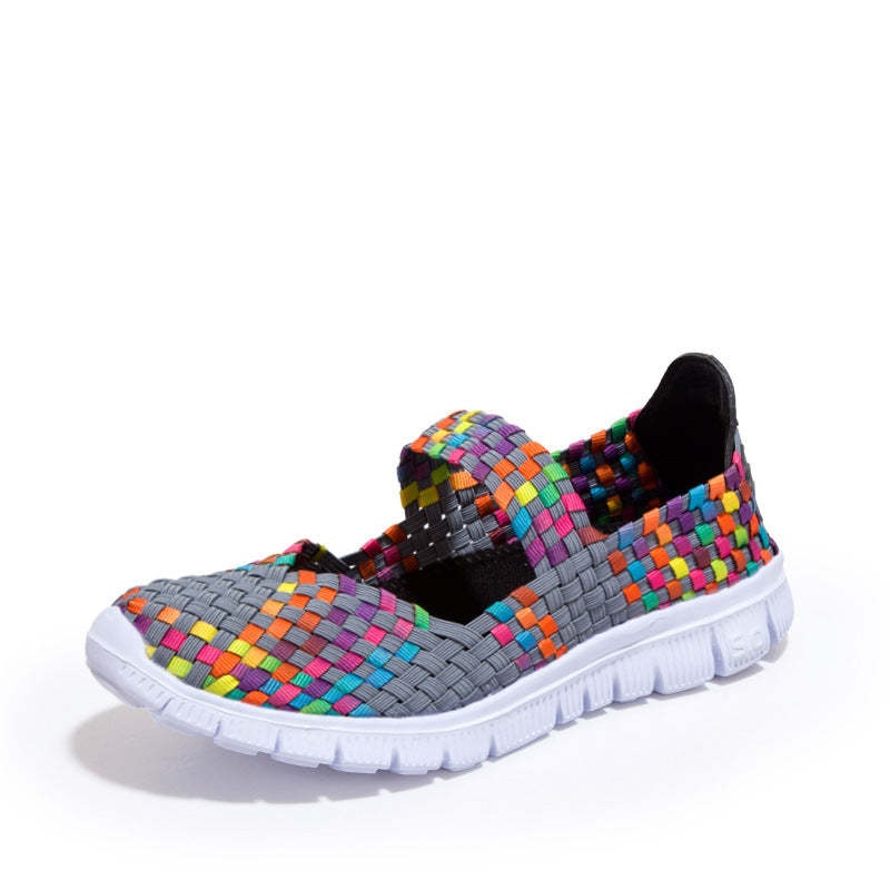 Breathable Elastic Band Woven Light Flat Shoes