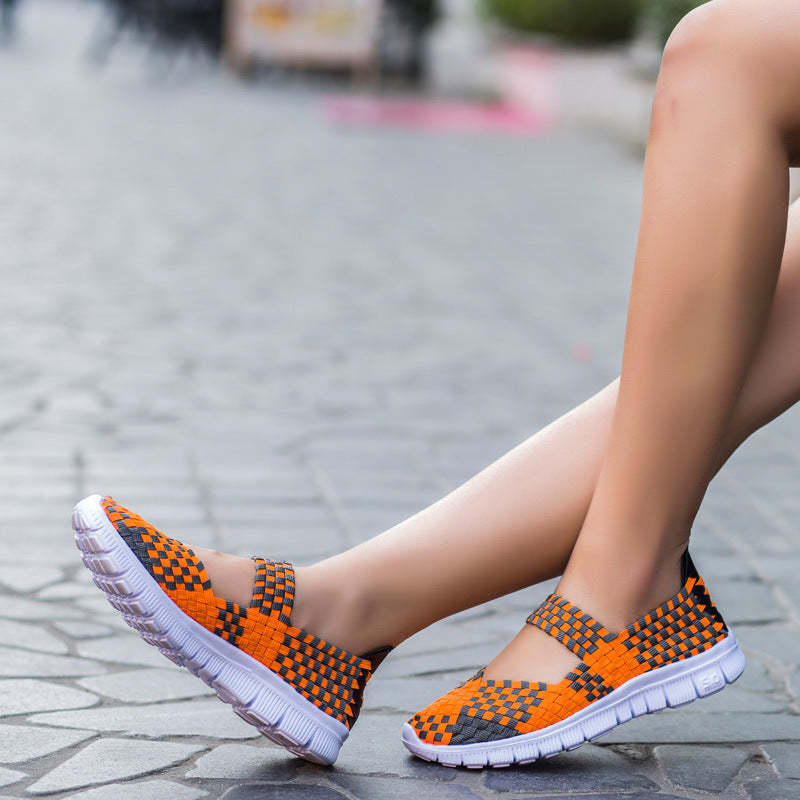 Breathable Elastic Band Woven Light Flat Shoes