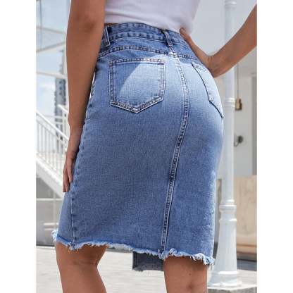 Denim Front-Slit Skirt