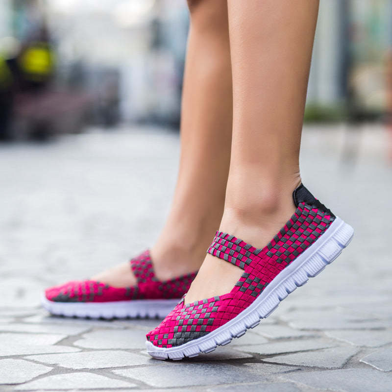 Breathable Elastic Band Woven Light Flat Shoes