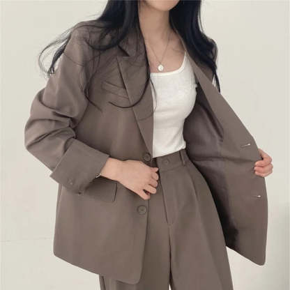Plain Blazer and Straight Fit Pants Set