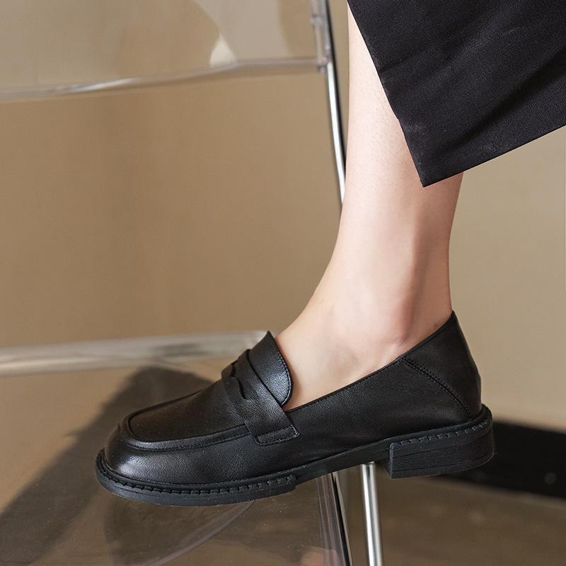Handmade Womens Genuine Leather Loafers Black/Brown