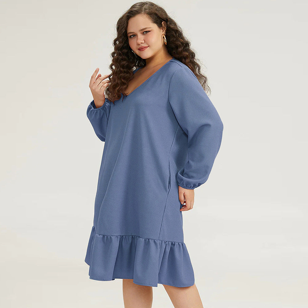 V-Neck Ruffle Hem Dress