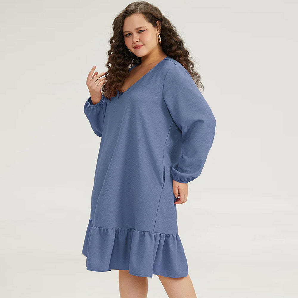V-Neck Ruffle Hem Dress