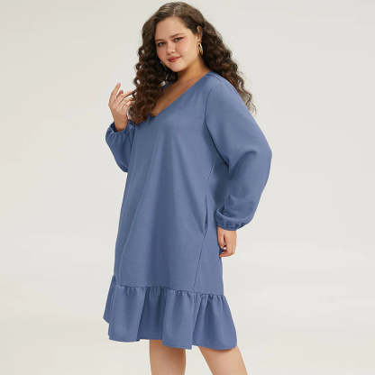V-Neck Ruffle Hem Dress