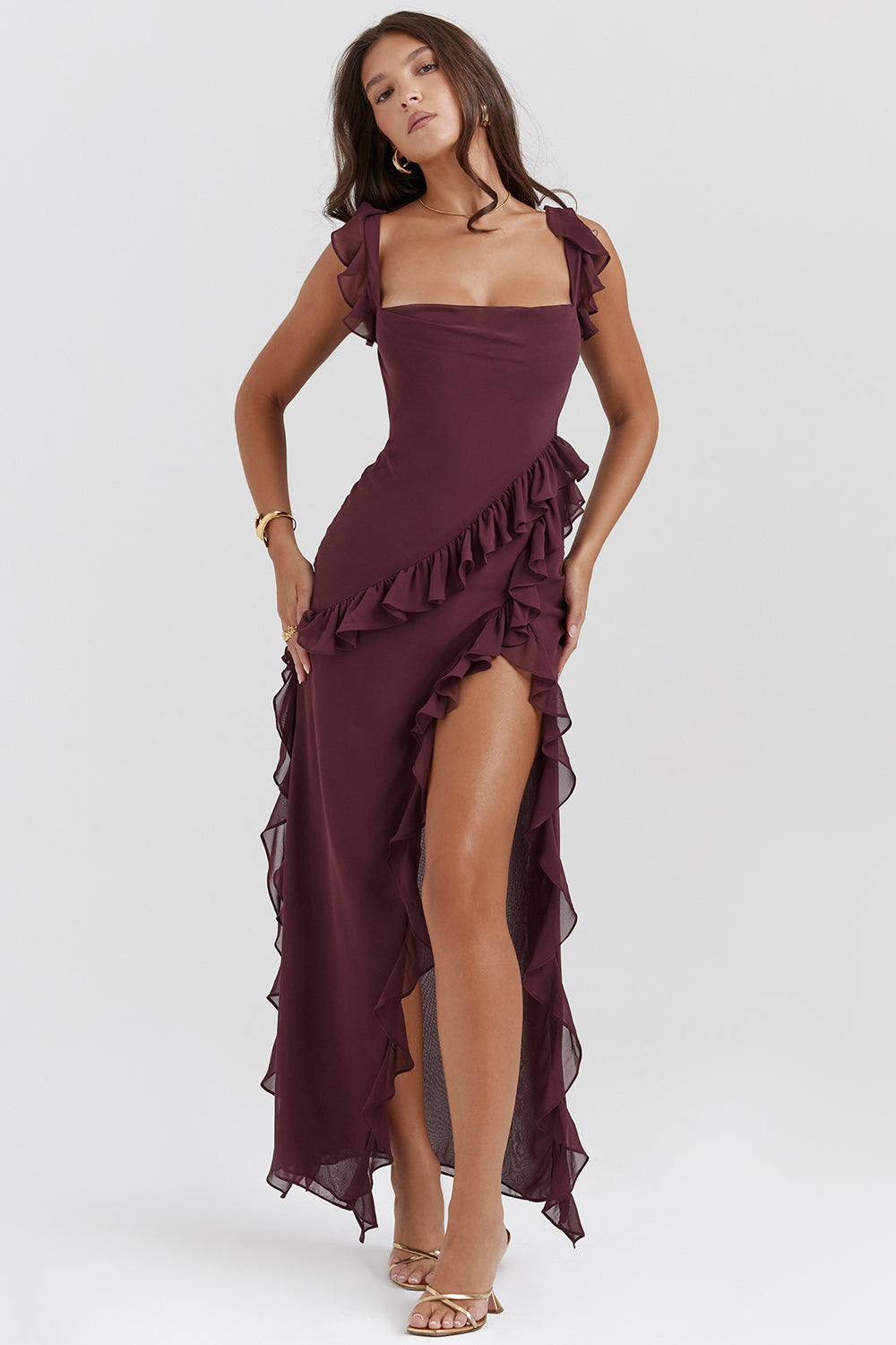 Ruffle Side Slit Party Dress