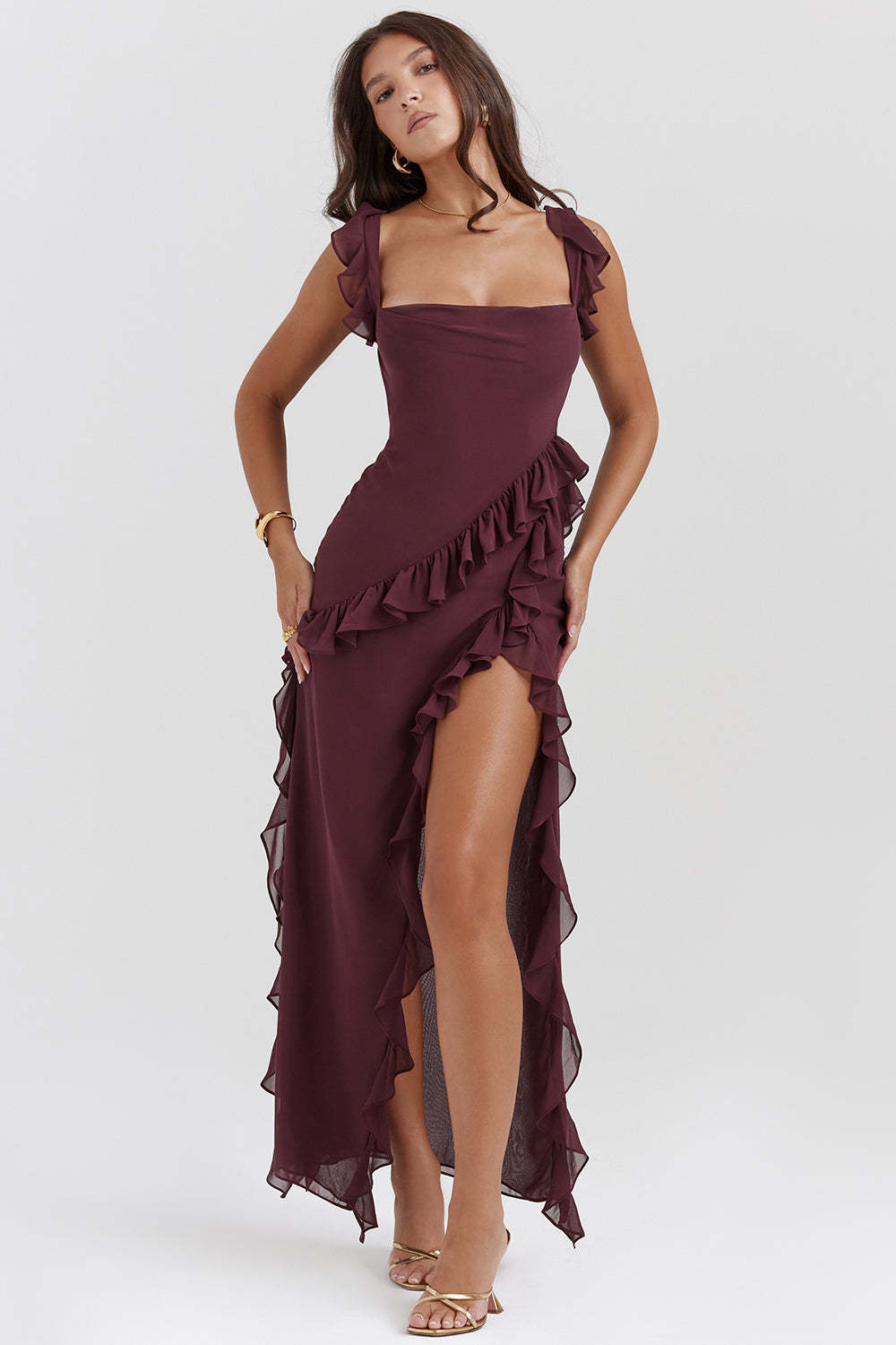 Ruffle Side Slit Party Dress