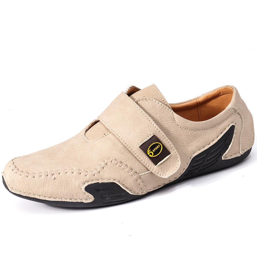 Men's Hand Stitching Leather Hook Loop Soft Casual Driving Shoes
