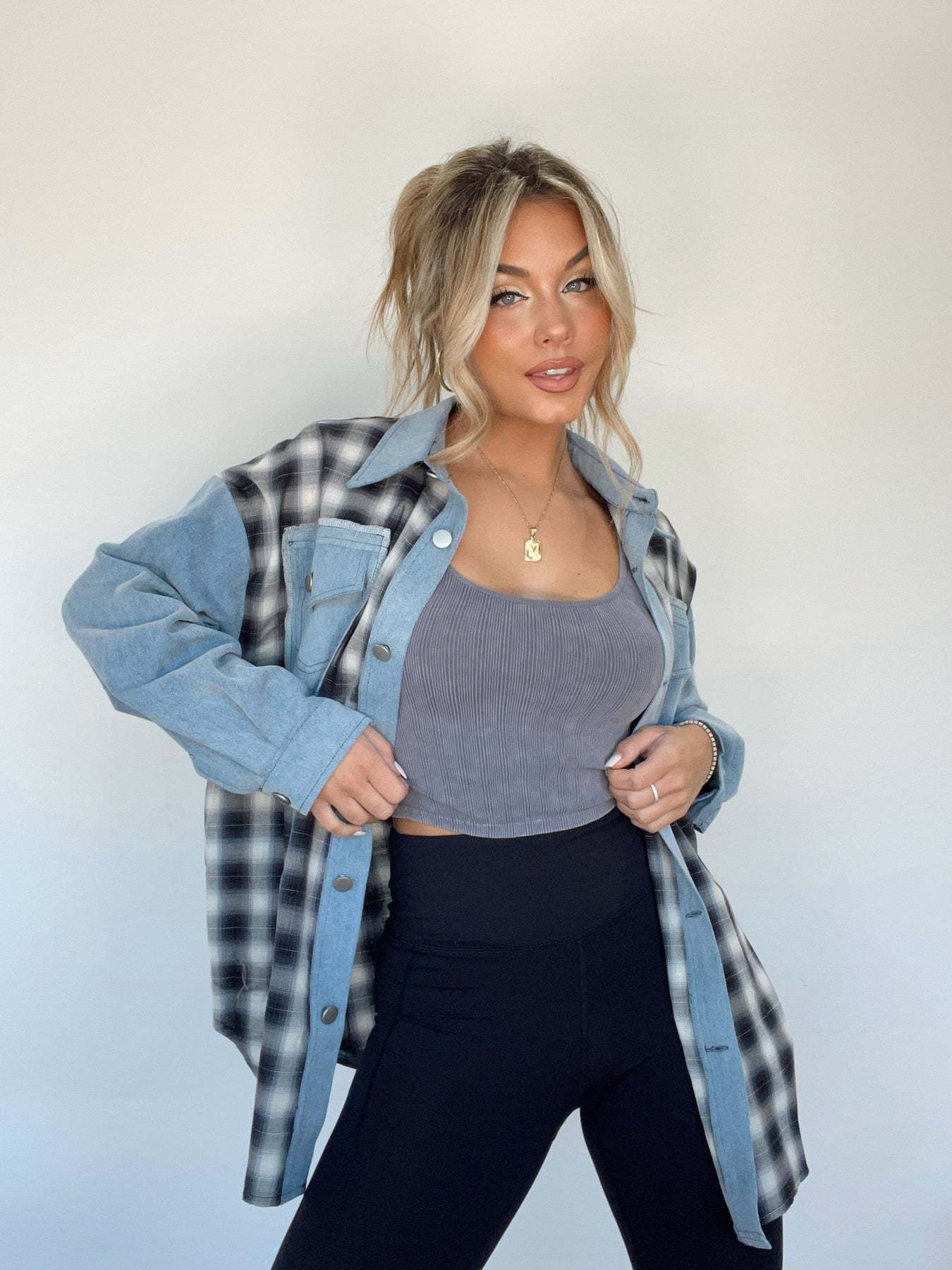 Modern Denim and Plaid Hybrid Shirt