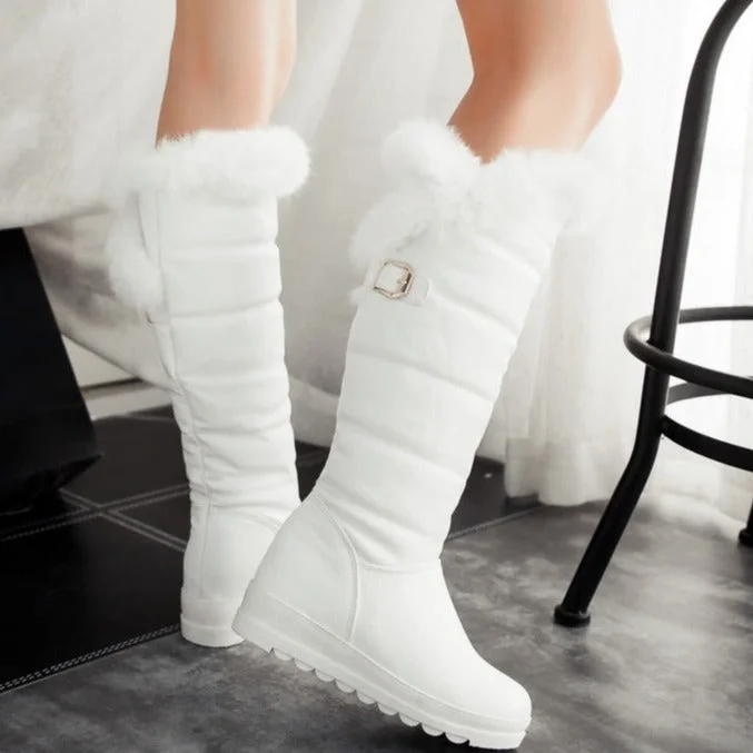 Women snow boots Knee high faux fur winter boots Warm slip on platform