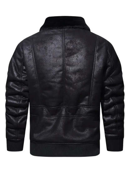 Vegan Leather Jacket with Shearling Collar