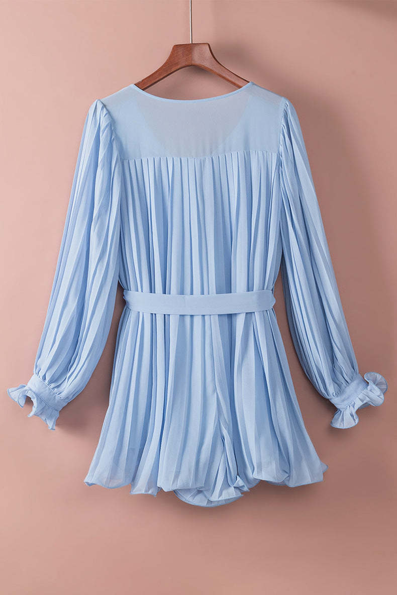 Lace-Up V-Neck Ruffle Dress