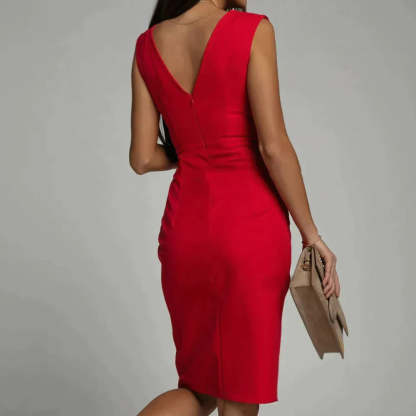  V-Neck Slit Midi Dress