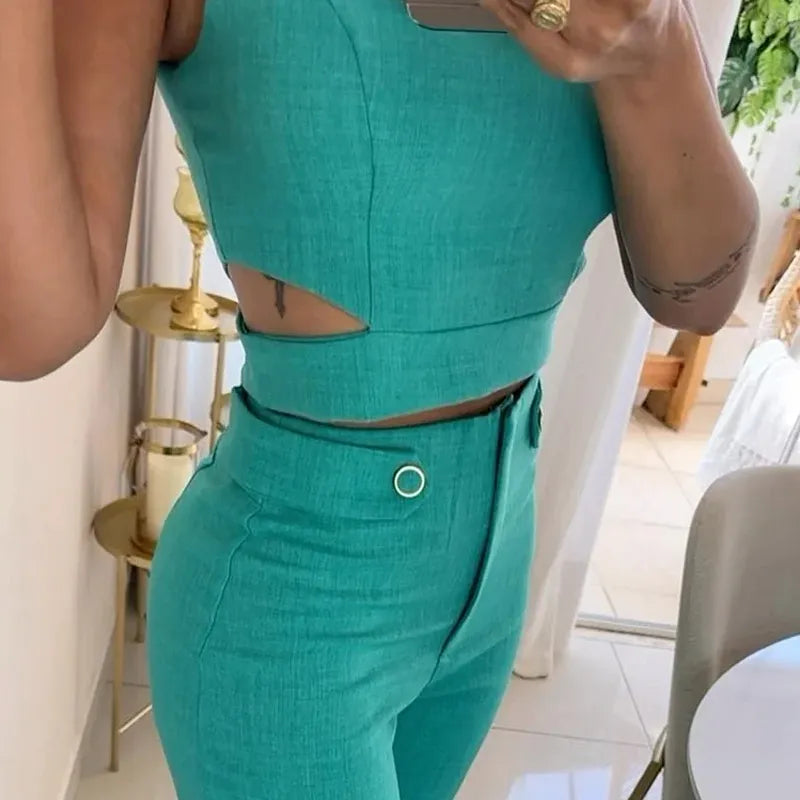 Sleeveless Top and Wide Leg Pants Set