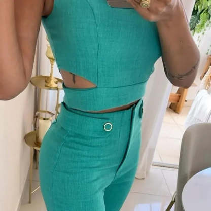 Sleeveless Top and Wide Leg Pants Set