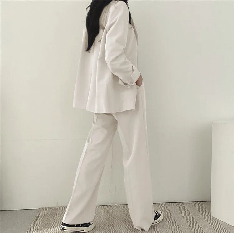 Plain Blazer and Straight Fit Pants Set