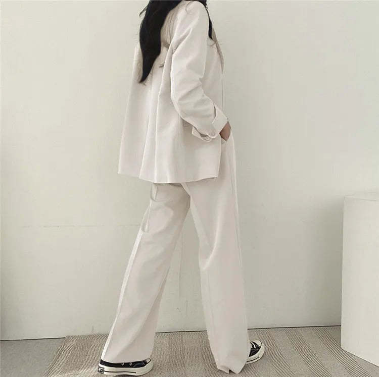 Plain Blazer and Straight Fit Pants Set