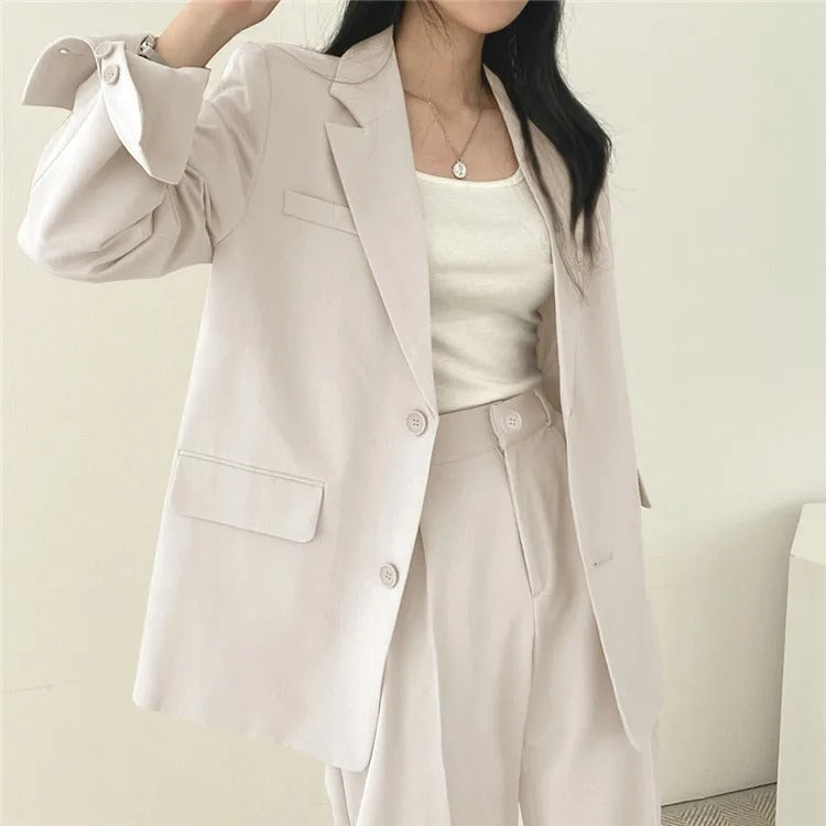 Plain Blazer and Straight Fit Pants Set