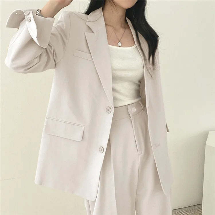Plain Blazer and Straight Fit Pants Set