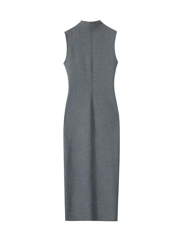 Elegant Charcoal Sleeve Sheath Dress