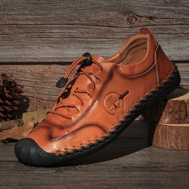 Men Hand Stitching Non Slip Elastic Lace Soft Sole Casual Leather Shoes Grounding shoes