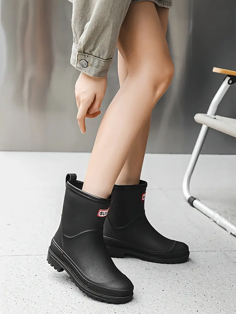 Women s Simple Waterproof Non slip Medium Top Rain Boots details 1