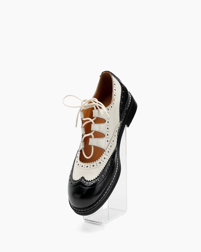 Women's Lace-Up Wingtip Perforated Leather Oxfords