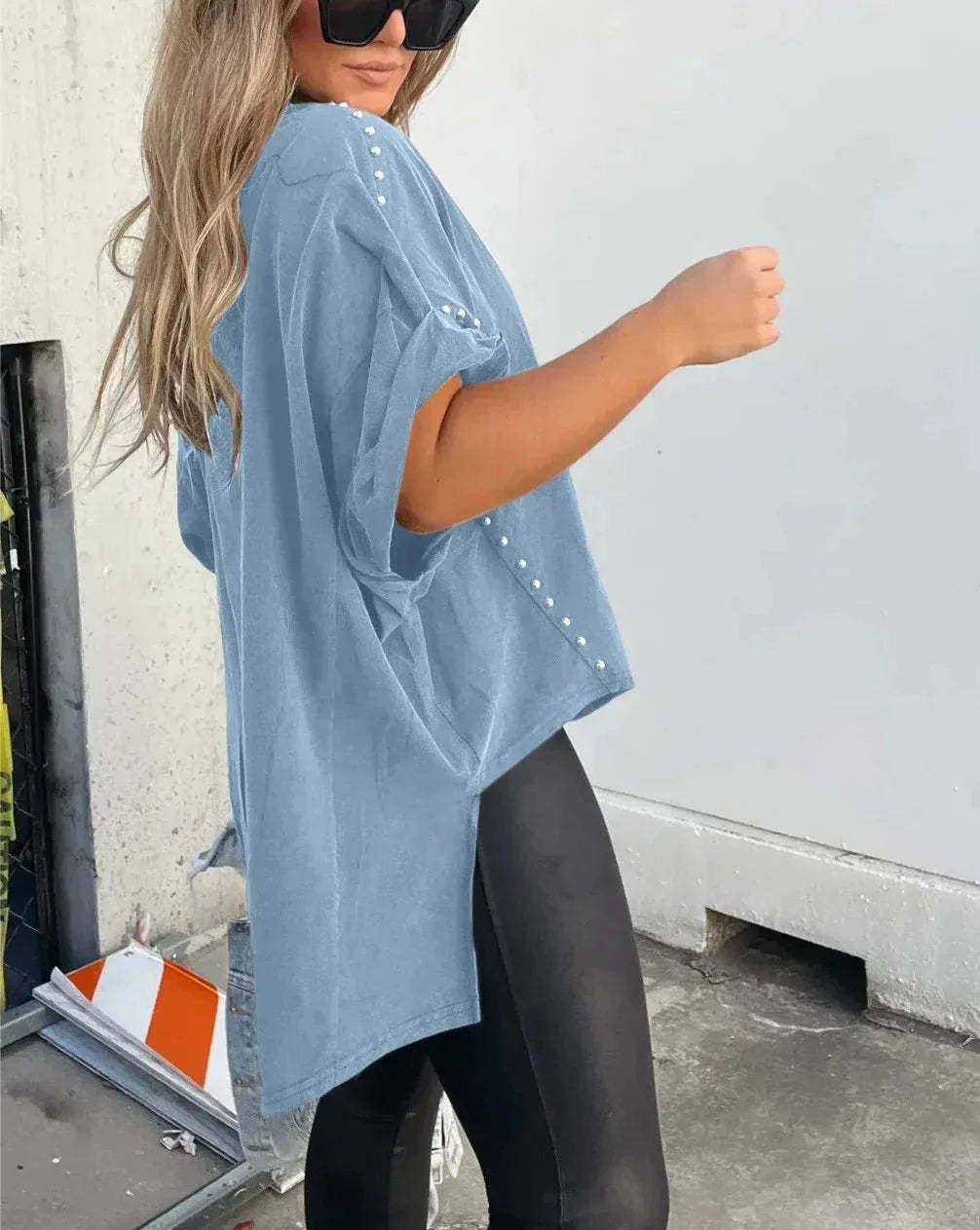Oversized Tee with Edgy Stud Detailing