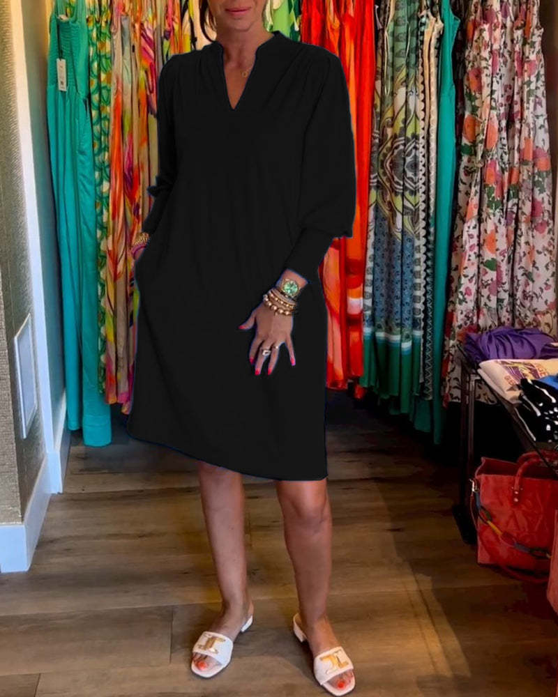 V-Neck Long-Sleeved Dress