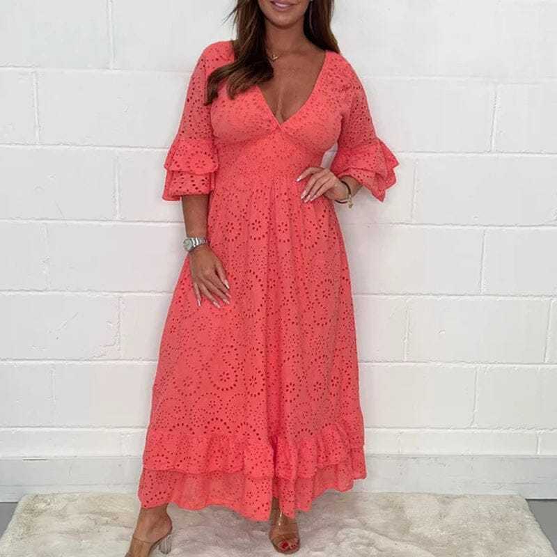 Chic Women's Frill-Sleeve Midi Dress